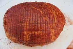 Ham rubbed with mustard and rub