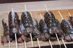 Lobster tails skewered