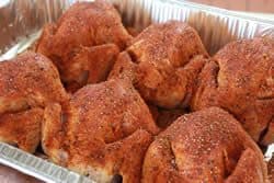 Apply rub to top, bottom and sides of cornish hens