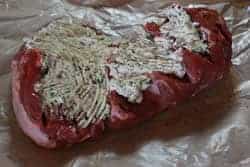 Spread cream cheese mixture onto lamb