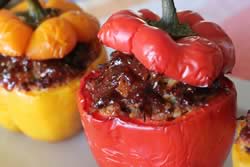 Barbecue sauce on the peppers